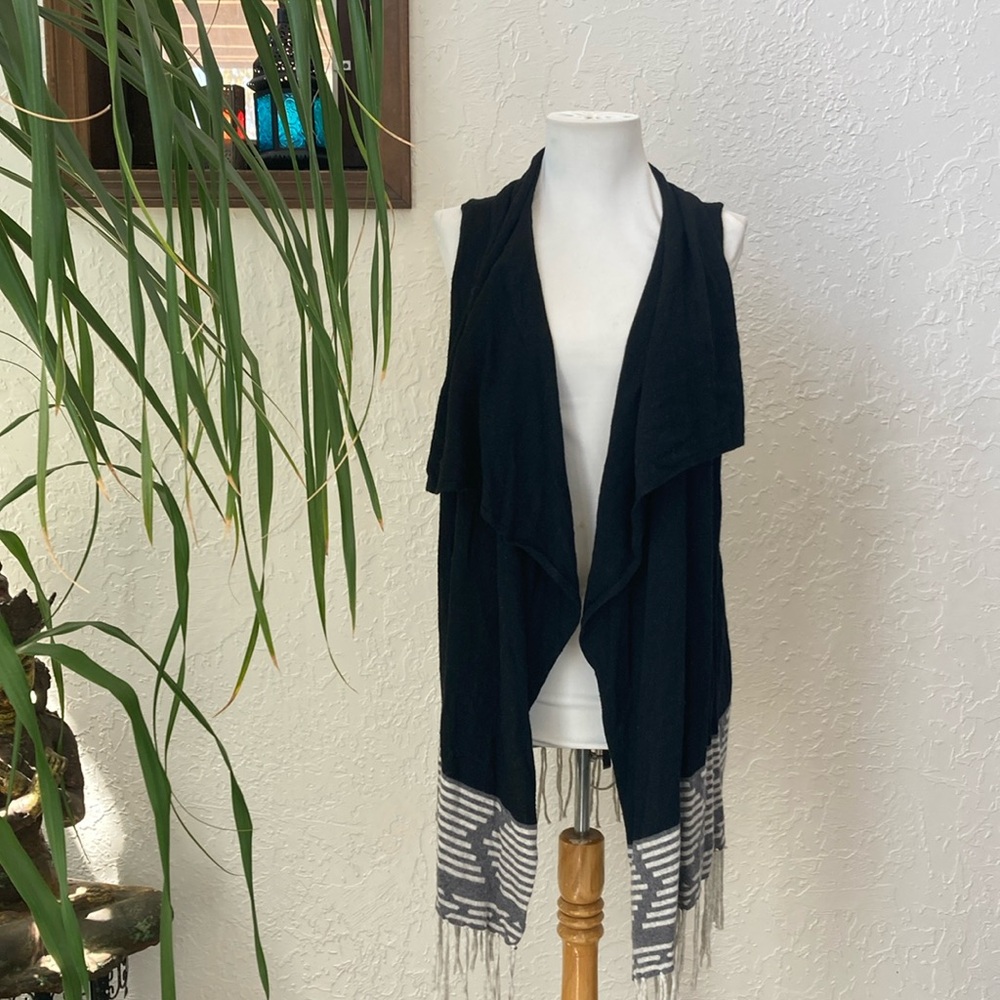 Stylish Black and Gray Fringe Vest